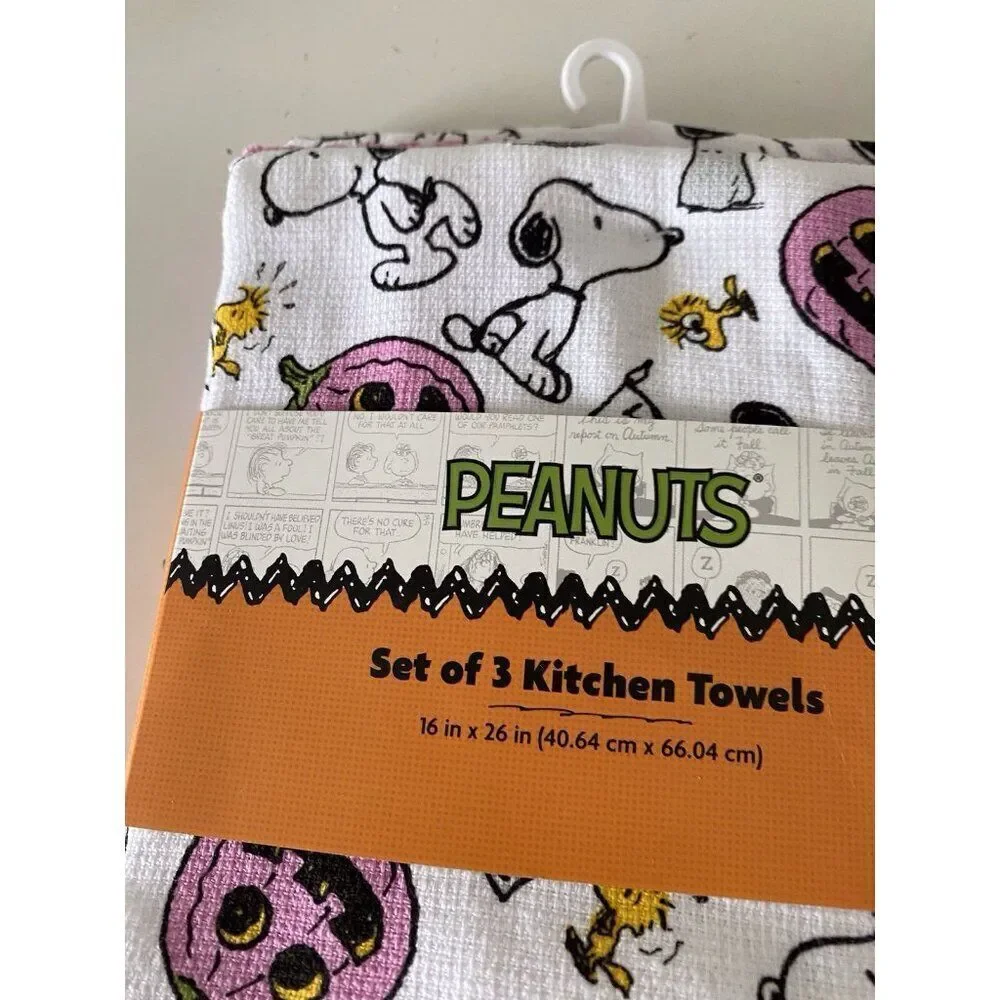 3 Pack Peanuts Snoopy Woodstock Halloween‎ Kitchen Towels Pink Pumpkin 16 X 26”